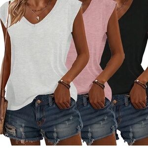 SHEIN V-Neck Sleeveless Tank Top — White, Pink, Black